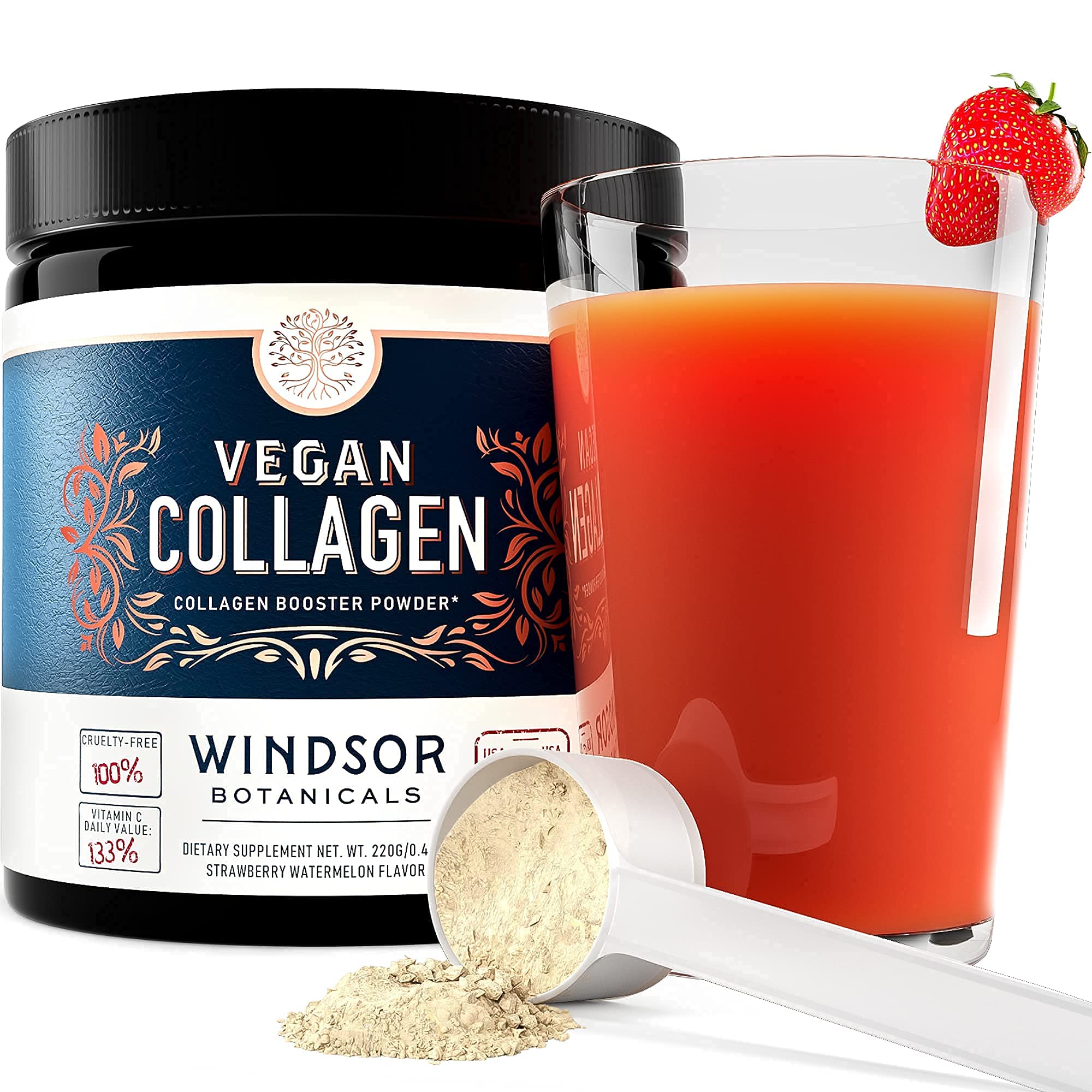 Vegan Collagen Powder Windsor Botanicals Smoothies Strawberry Watermelon 30 Servings (7544849629422)